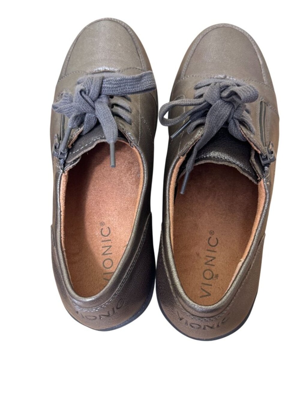Vionic Abigail Metallic Sneakers Wms 8 Pewter Gray Lace-Up Side Zipper Comfort - Picture 11 of 12